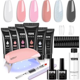 6 PCS Poly Gel Nail Kit With UV Lamp, Top Base Coat Builder Nails Art Tools
