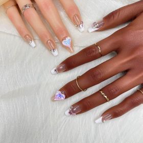 GGDDSHA 10pcs  Press On Nails Long CoffinFake Nails Fashion Rhinestone Design Art Charmsfor Women Handmade Nail Art Manicure Gradient,Luxe Amour (Option: L)