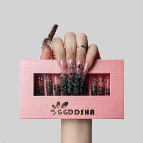 GGddsha Nails 2025 Long Novel Design And Reusable Handmade Nails Pmma Acrylic Nails Press On Nails Kit WithBox Gifts For Women,Stellar Stripe (Option: L)