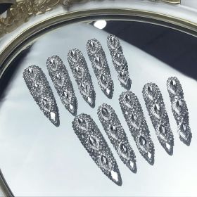 GGddsha Queen Of Haute Style Full Diamond Long AlmondPress On Nails PMMA Acrylic Handmade Nails Full Deluxe 3DCrystal Fake Nails,Glacial Empress (Option: L)