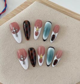 Autumn And Winter Blooming Hand-painted Maillard White Elegant High-end Long Handmade Wear Manicure (Option: Almond-S)