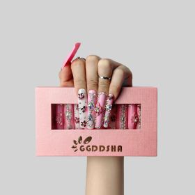 GGddsha 2025 Long Novel Design And Reusable Handmade Nails 10PCS Pmma Acrylic Nails Press OnNails Kit With Box Gifts For Women,Rose Bloom (Option: L)