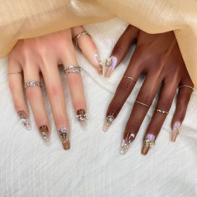 GGDDSHA Handmade Press On Nails, Luxury & Custom FakeNails 3D Handmade Reusable UV Finished False Nails, HandPainted Nail,Ivory Filigree (Option: L)