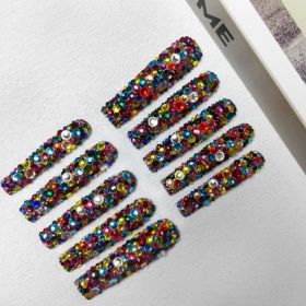 GGddsha 2025 Long Nail Designs Reusable PMMA AcrylicBaroque Glass Style Press-on Nails With Box Gifts ForWomen,Mosaic Mirage (Option: L)