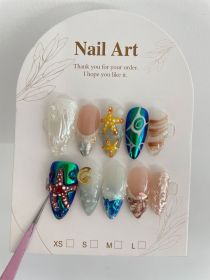 Hand-painted Happy Underwater World White Advanced Long Manicure (Option: Almond-XS)