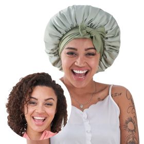 Silk Bonnet, Satin Hair Bonnet For Sleeping For Wavy Curly Natural Hair (Option: Green)
