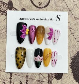 Three-dimensional Carved White High-grade Mid-length Manicure Wear Nail (Option: Almond-L)