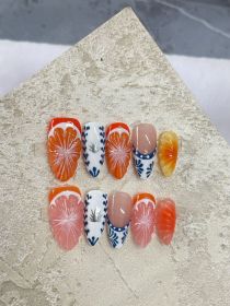 Hand-painted Three-dimensional Grapefruit High-grade Nail Dressing Hand-made (Option: Almond-L)